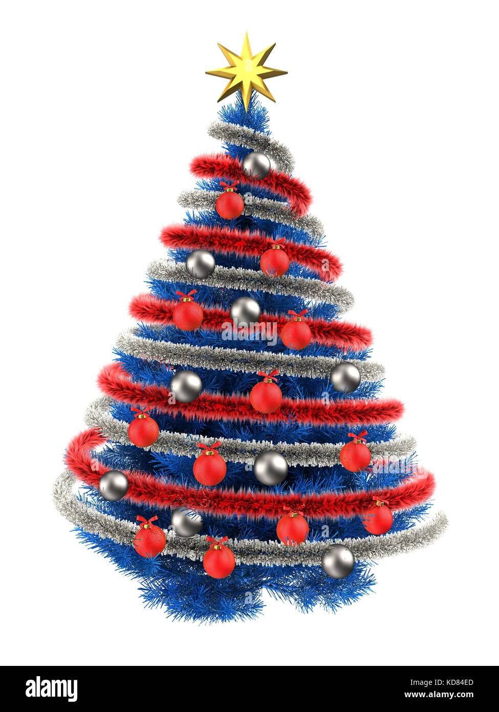 3d illustration of blue Christmas tree over white background with ...