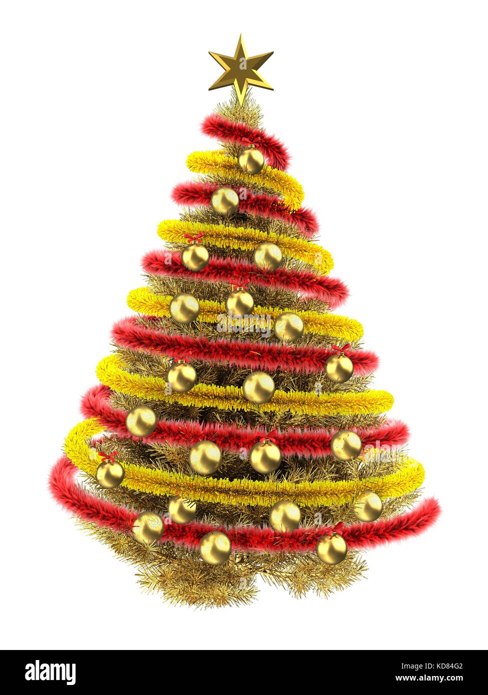 3d illustration of golden Christmas tree over white background with ...