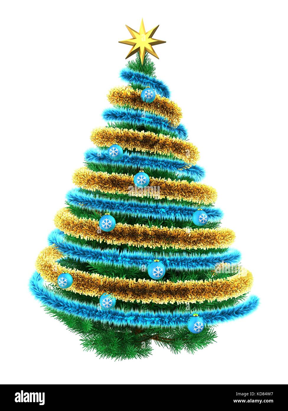 3d illustration of Christmas tree over white with and frippery Stock
