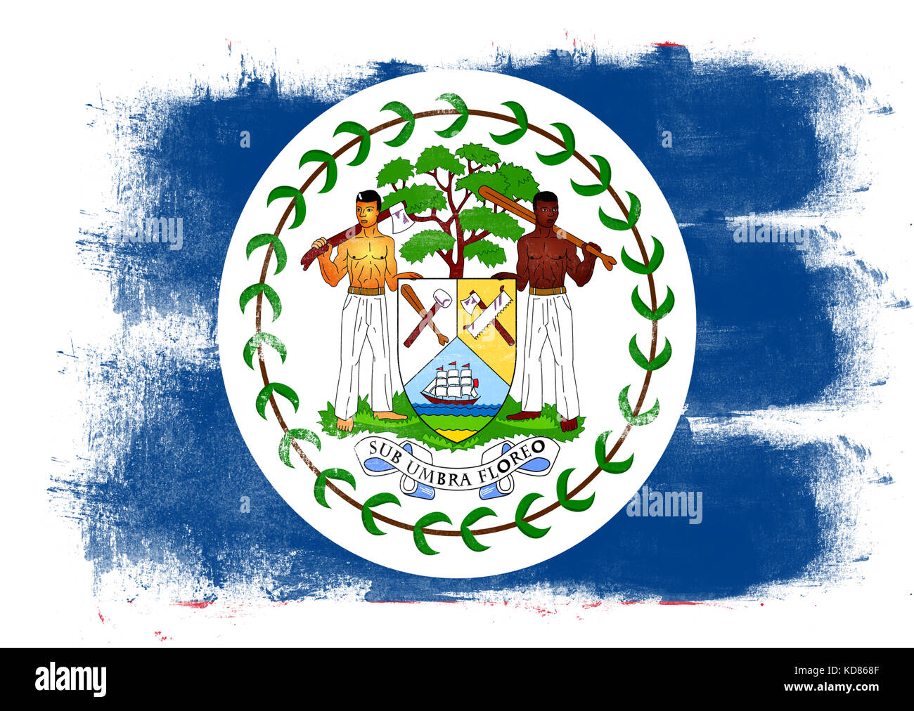 Flag of Belize painted with brush on solid background, Stock Photo