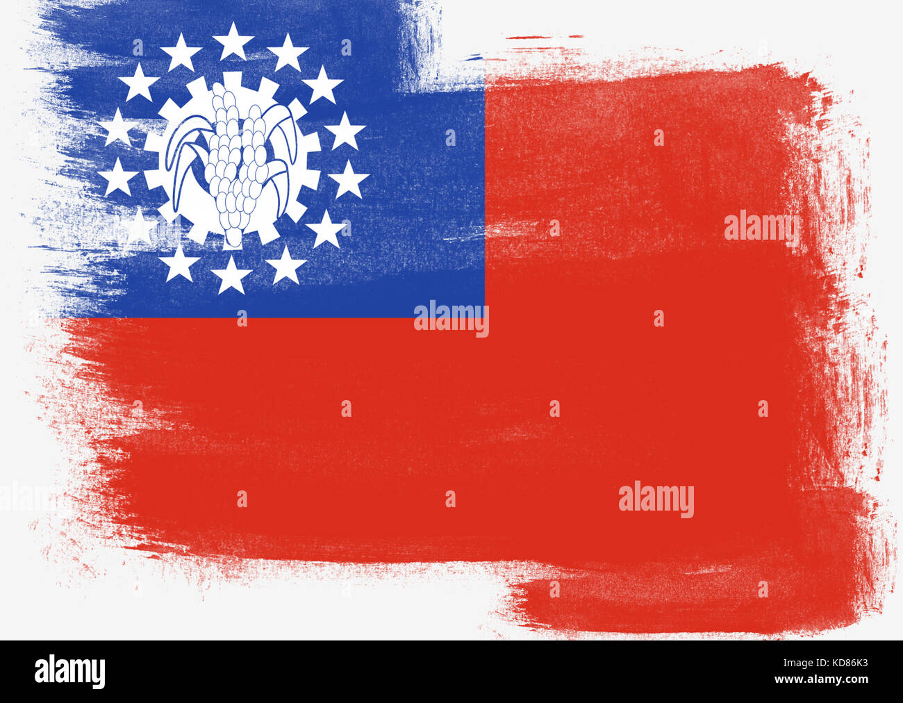Flag of Myanmar painted with brush on solid background Stock Photo - Alamy