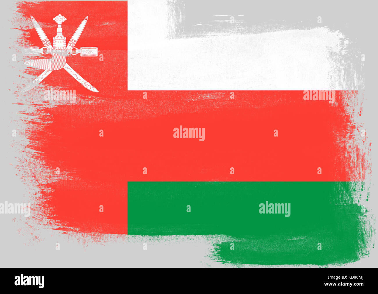 Flag of Oman painted with brush on solid background Stock Photo - Alamy