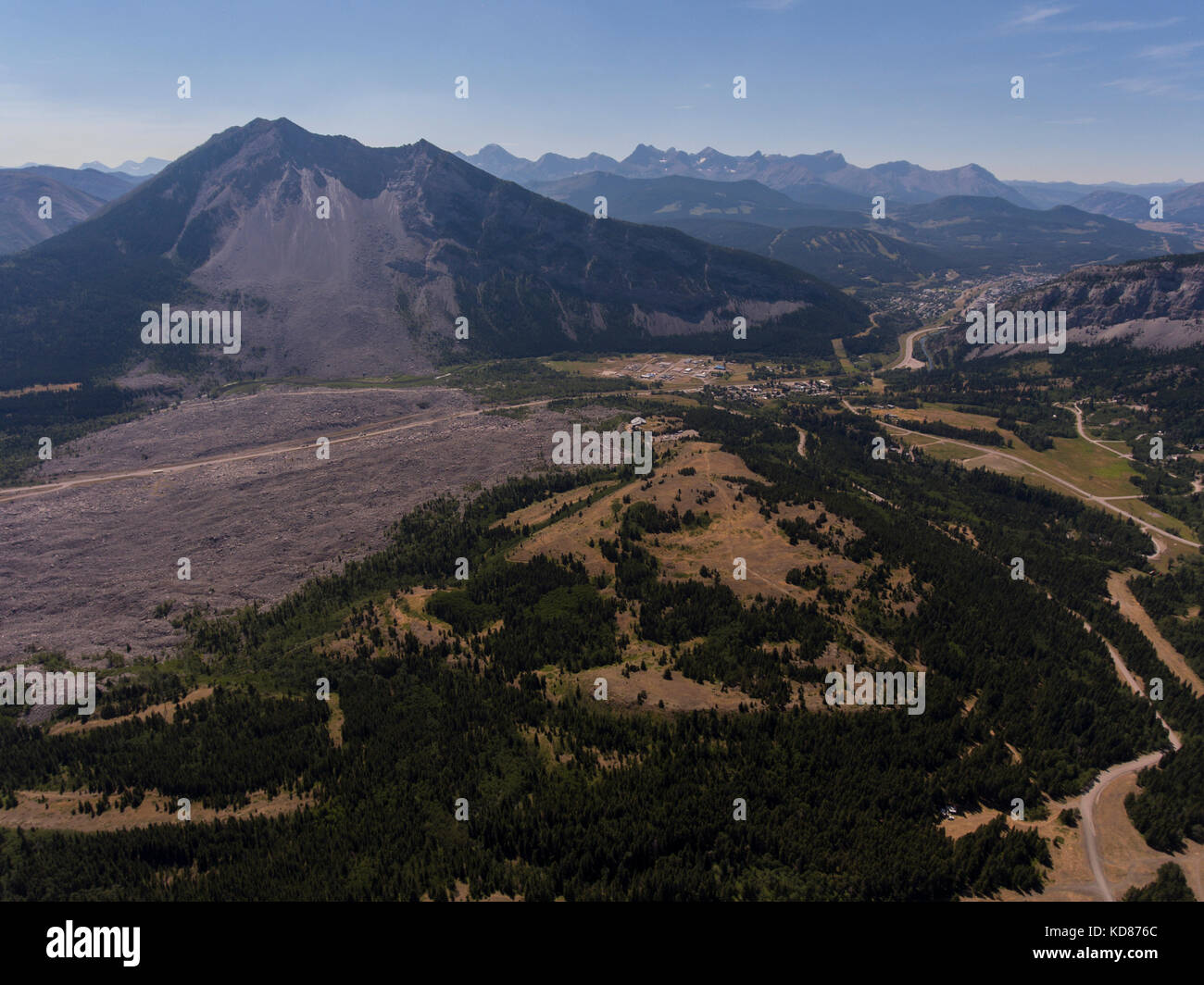 oblique aerial view of Turtle Mountain and the deadly 1903 Frank slide