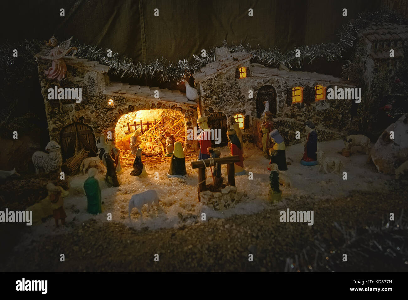 Nativity scene during an exposition of creches in Provence Stock Photo