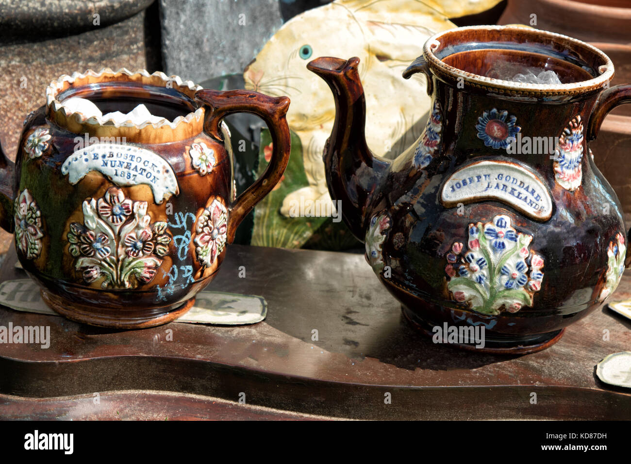 Antique Teapots on display at Harewood Steam Rally,West Yorkshire