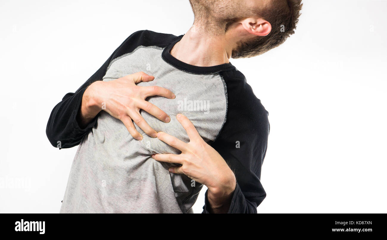 man suffers from pain in the heart, myocardial infarction, heart attack Stock Photo Alamy