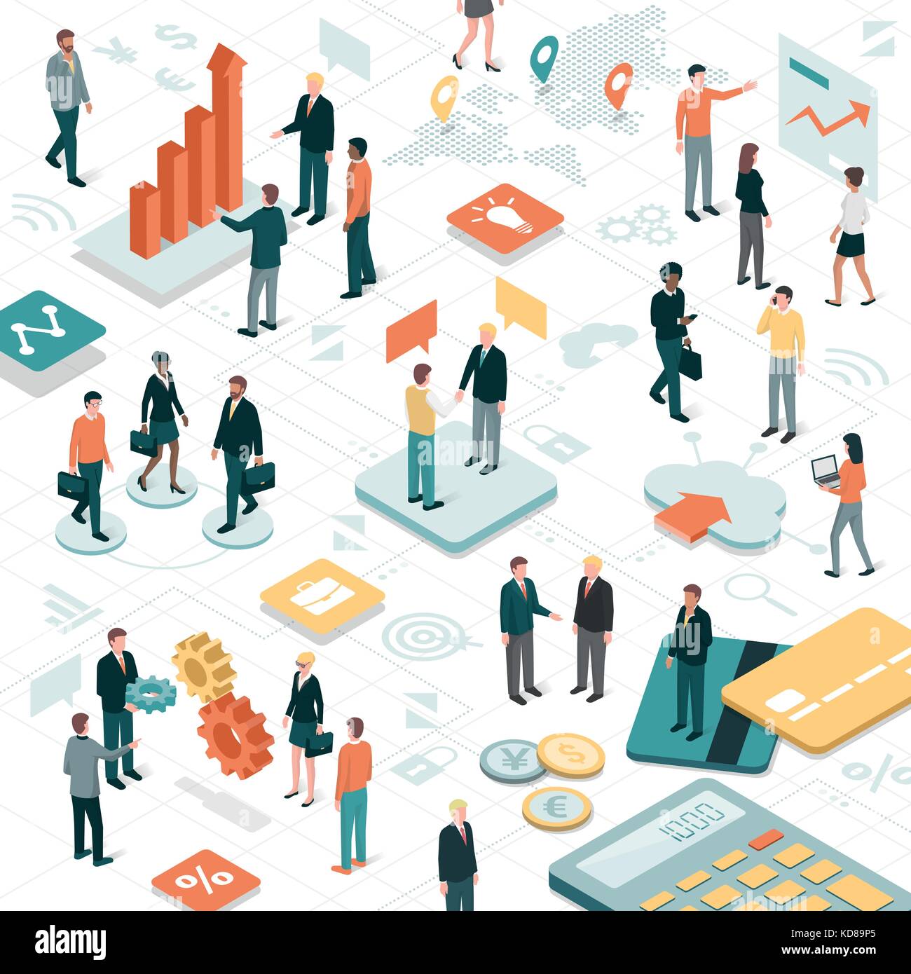 Business people working together in a virtual environment, apps and