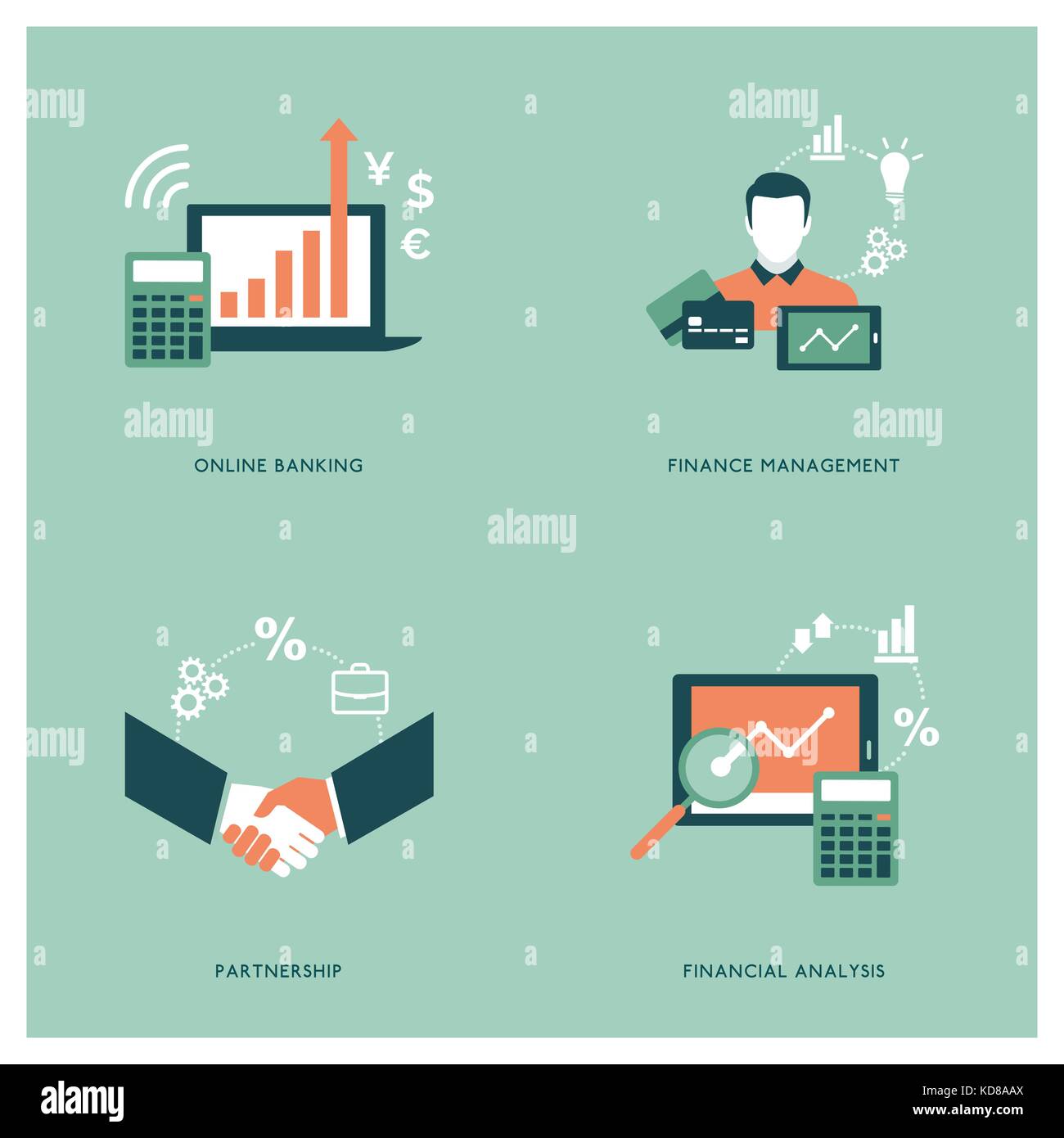 Business, finance, agreements and accounting concepts with icons Stock Vector