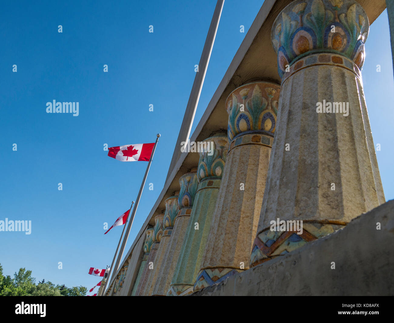 Decorative columns, Albert St. Bridge, Lake Wascana, Regina, Saskatchewan, Canada. Stock Photo