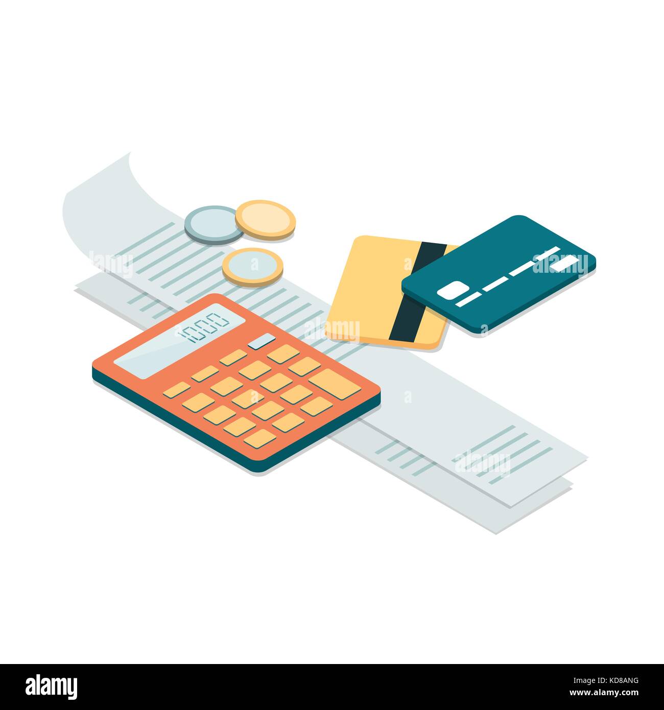 Bills, credit cards and calculator: personal home finance, taxes and payments concept Stock Vector