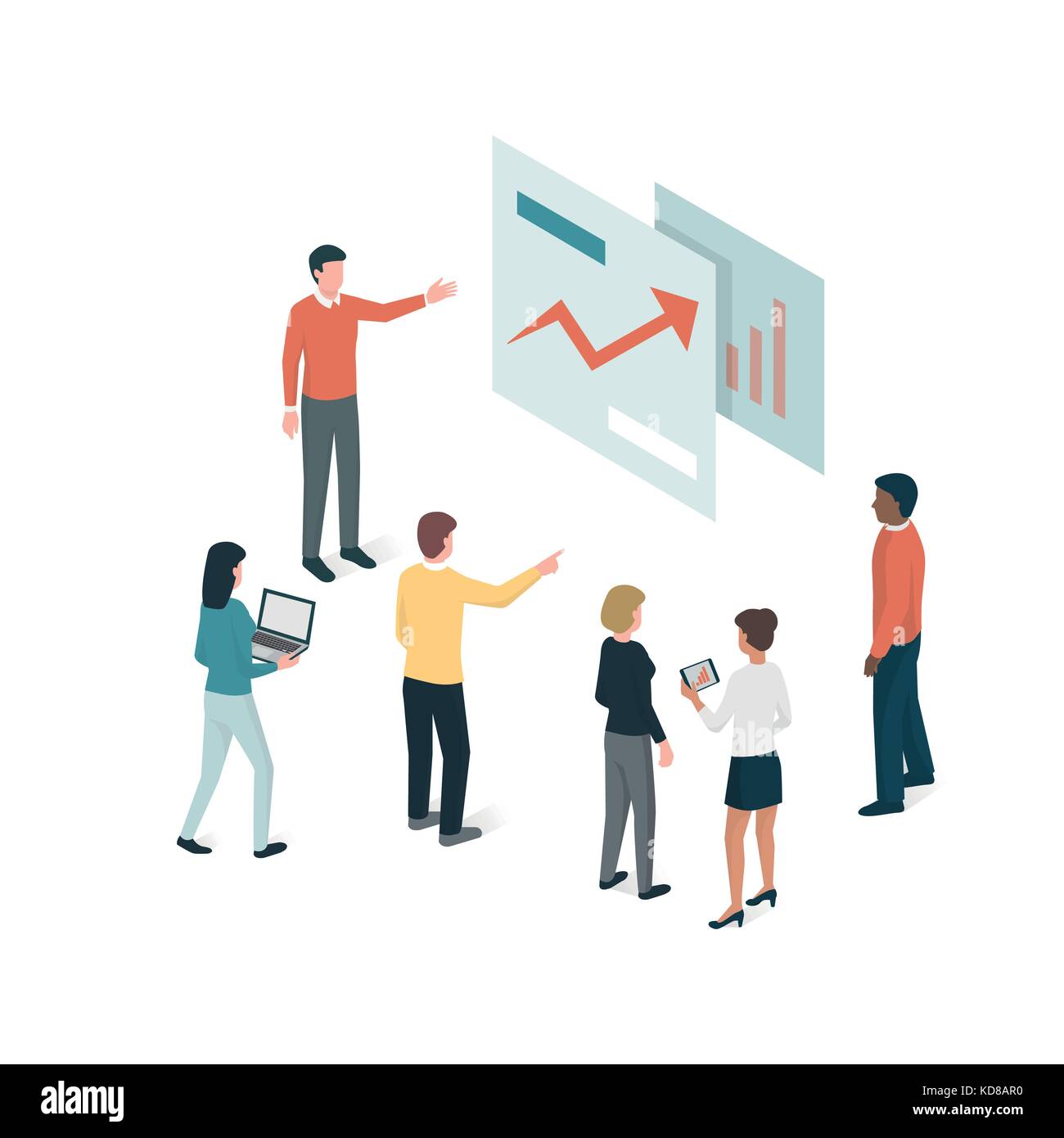 Business team having a meeting and working together, they are discussing and examining a successful business chart Stock Vector