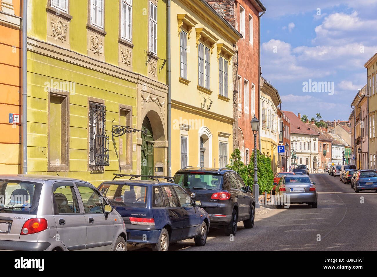 Beautiful, colorful houses in Uri Street of Buda Castle Budapest