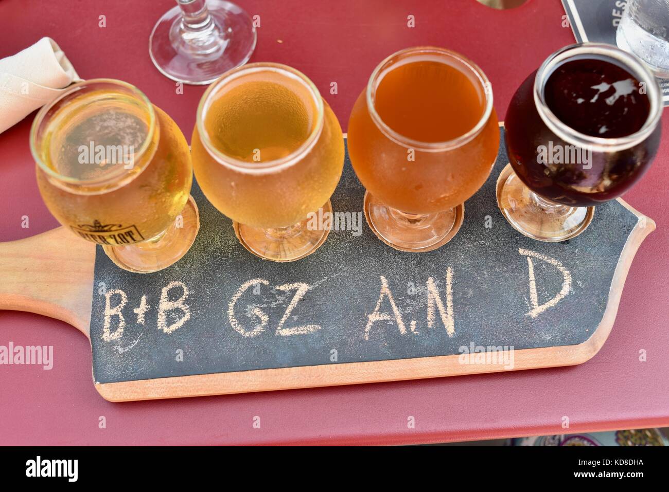 Beer Sampling Flight With Different Styles And Types Of