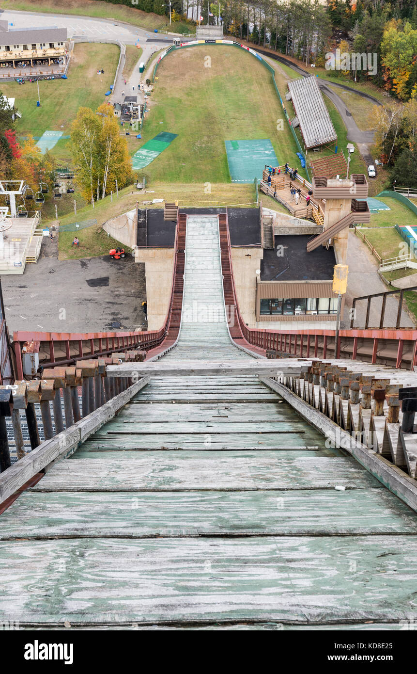 View down the 120-meter ski jumps tower at Lake Placid Olympic Ski Jumping Complex Stock Photo