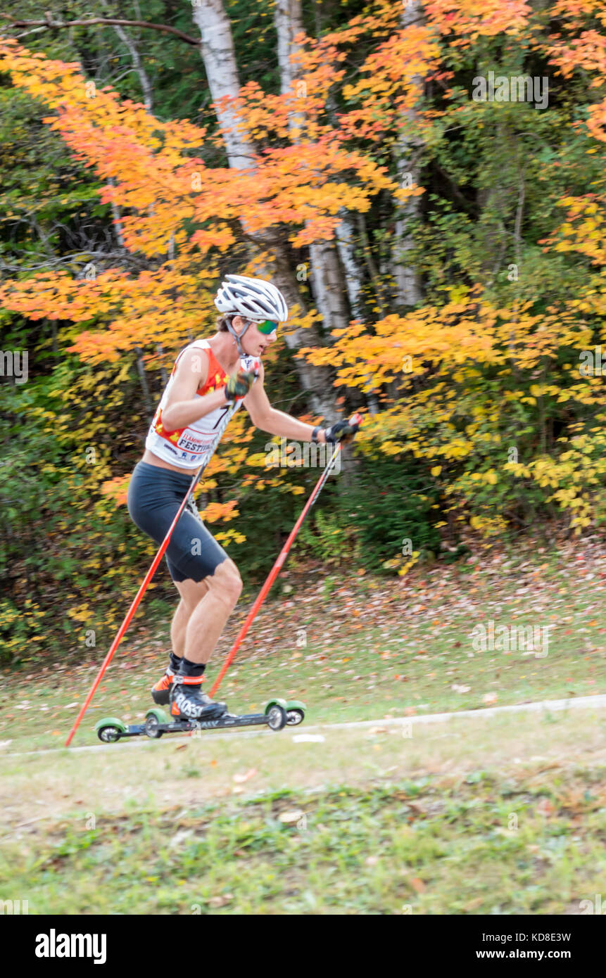 Flaming Leaves Festival Rollerski competition in Lake Placid NY Stock Photo