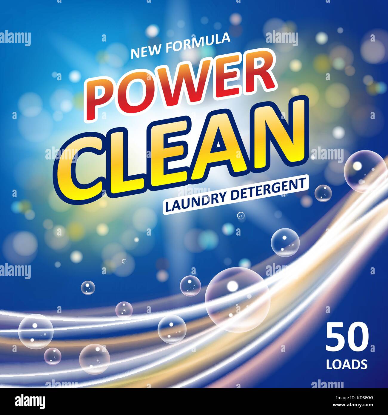 Power clean soap banner ads design. Laundry detergent colorful Template. Washing Powder or Liquid Detergents Package design. Vector illustration Stock Vector