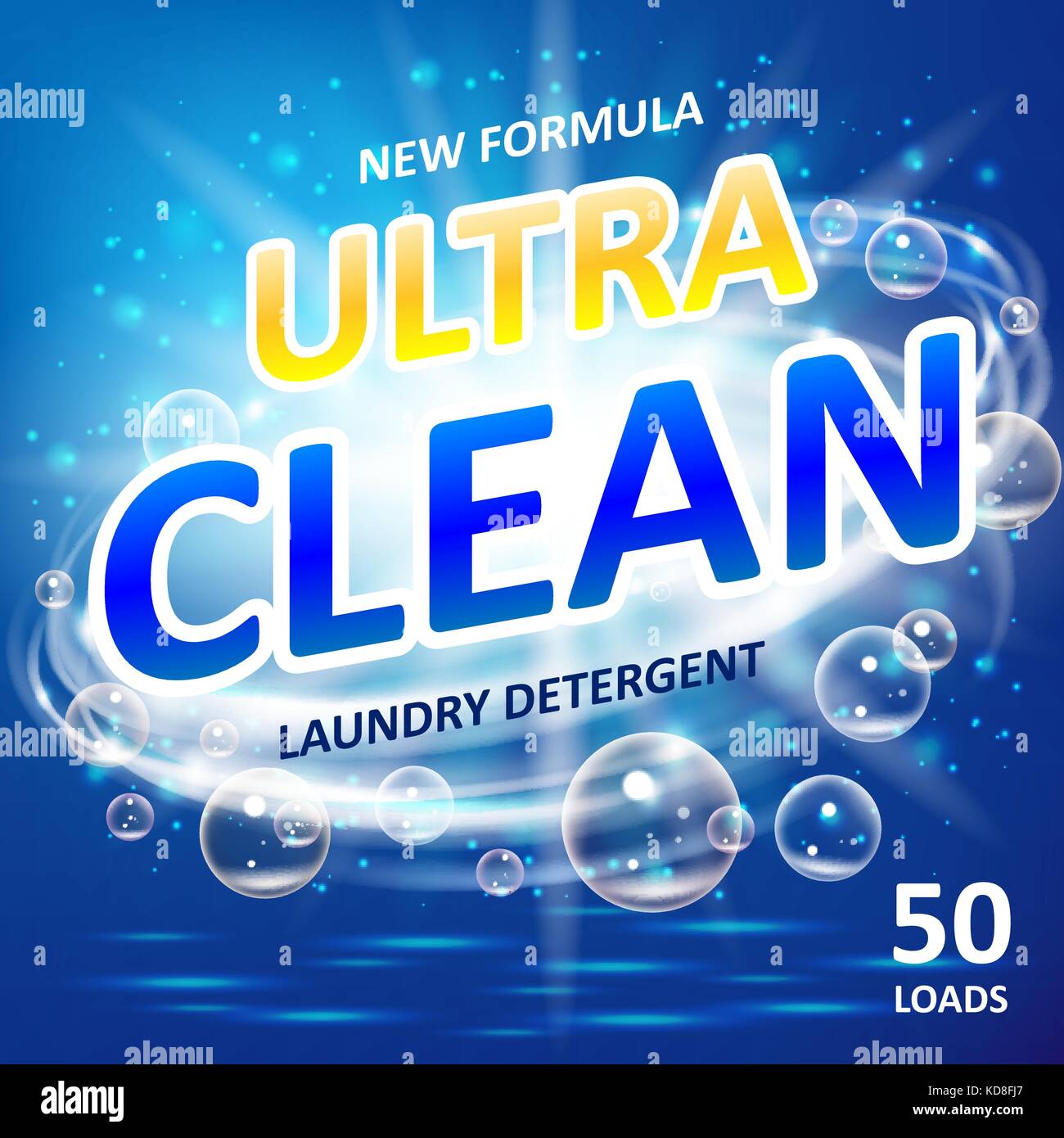 Soap ultra clean design product. Toilet or bathroom tub cleanser. Wash soap background design. Laundry detergent package ads. Washing machine laundry detergent packaging template. Vector illustration Stock Vector