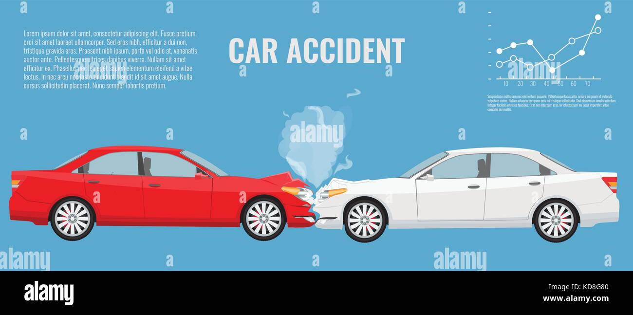 Car accident concept illustration. Flat and solid color vector