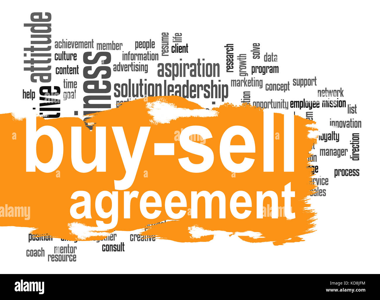 Buy Sell Agreement Word Cloud With Orange Banner Image With Hi Res