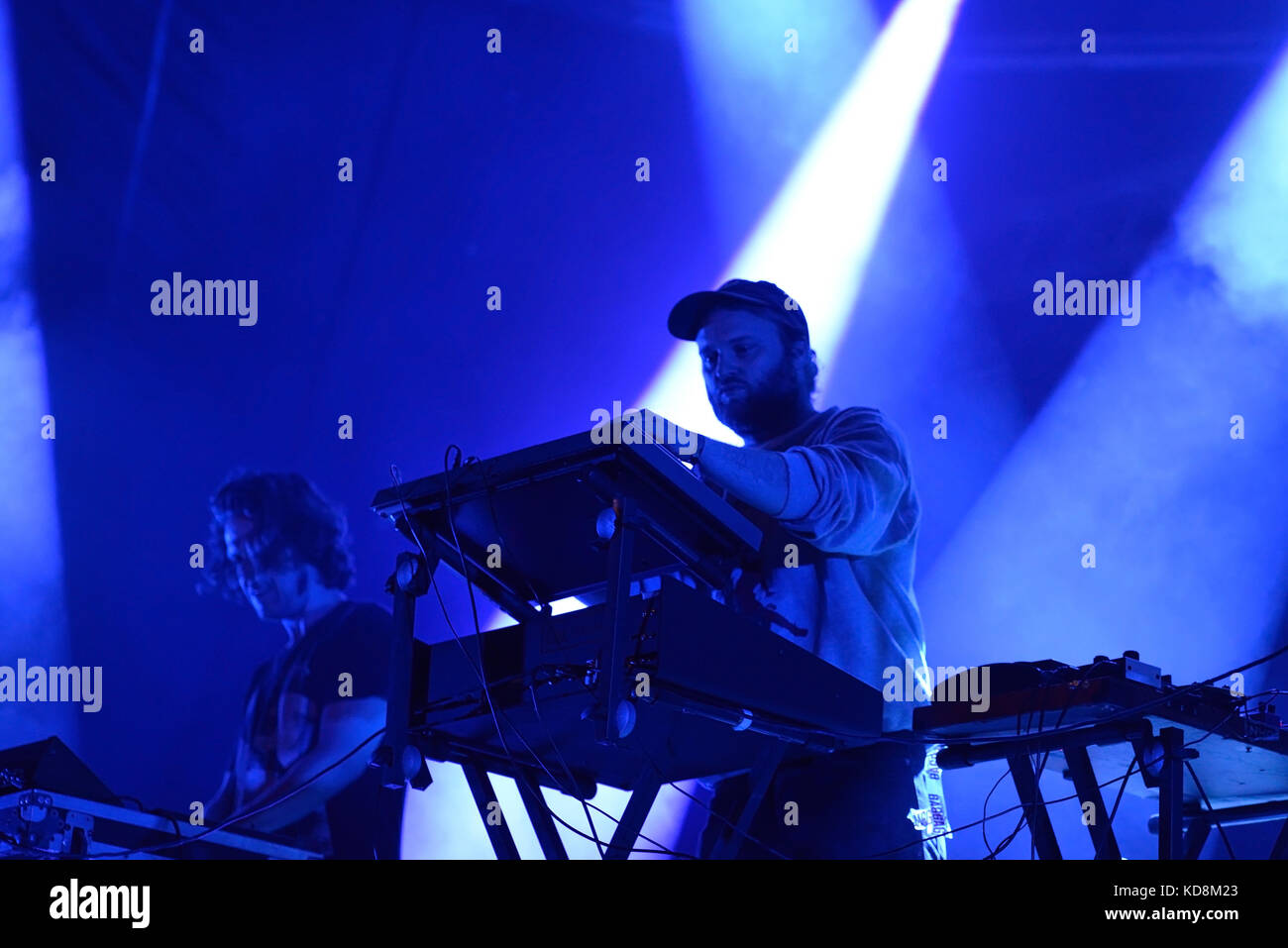 BARCELONA - JUN 1: Survive (electronic music band) perform in concert at Primavera Sound 2017 Festival on June 1, 2017 in Barcelona, Spain. Stock Photo