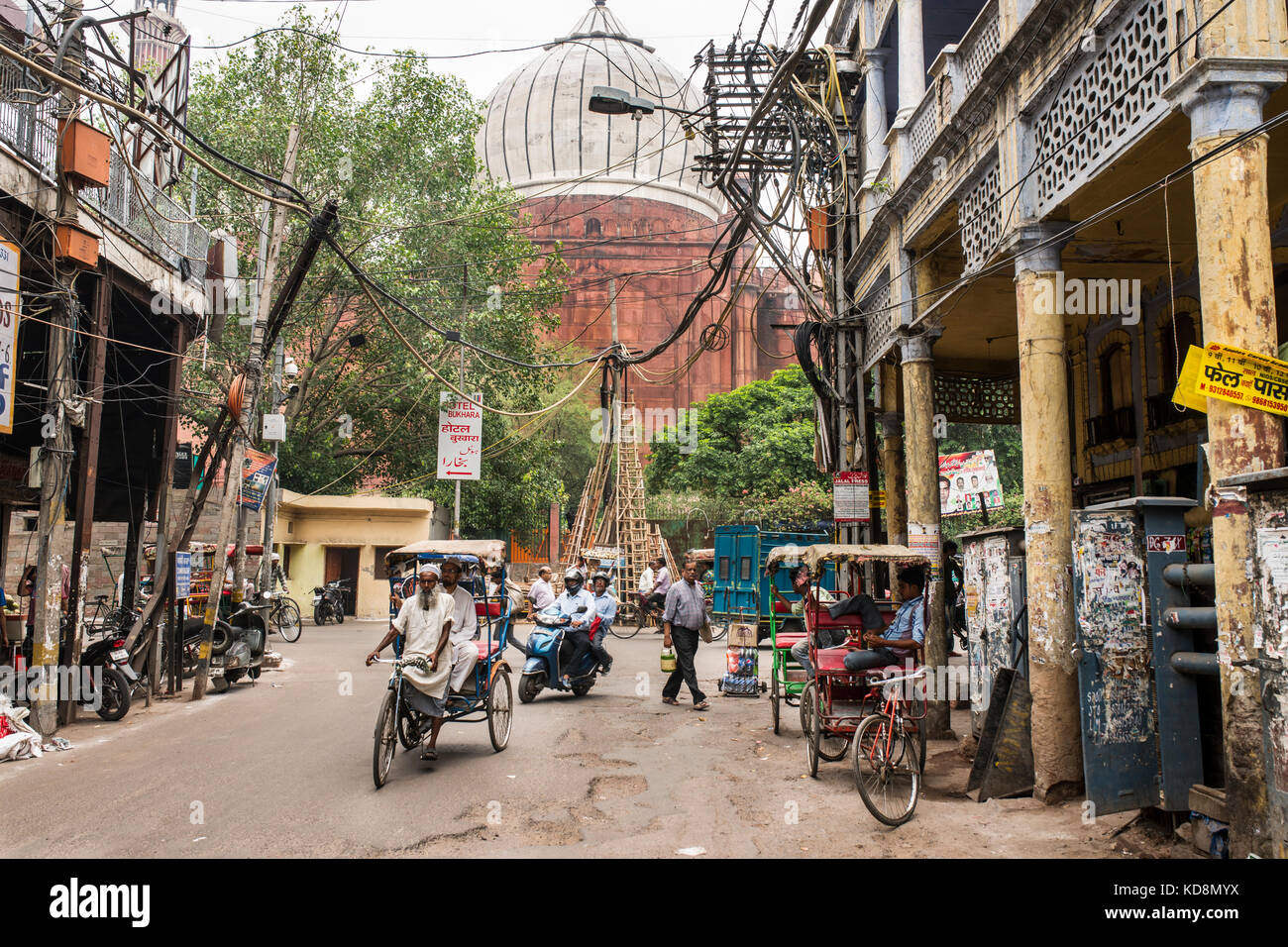 Chawri Bazar Road near Jama Masjid mosque in background, Delhi, India Stock Photo Alamy