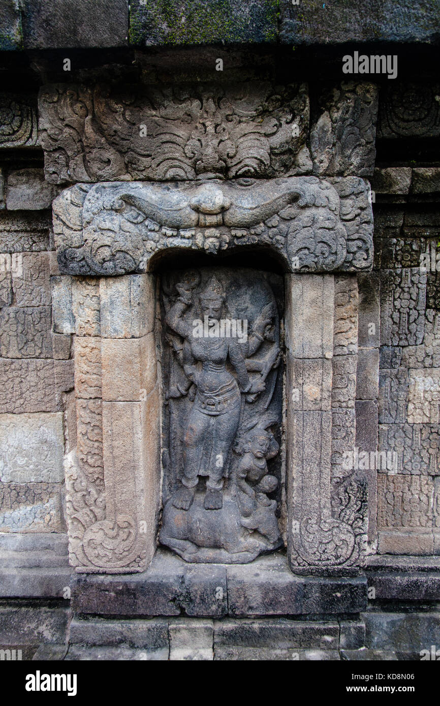 A statue of Durgha in northern niche of Sambisari temple Stock Photo