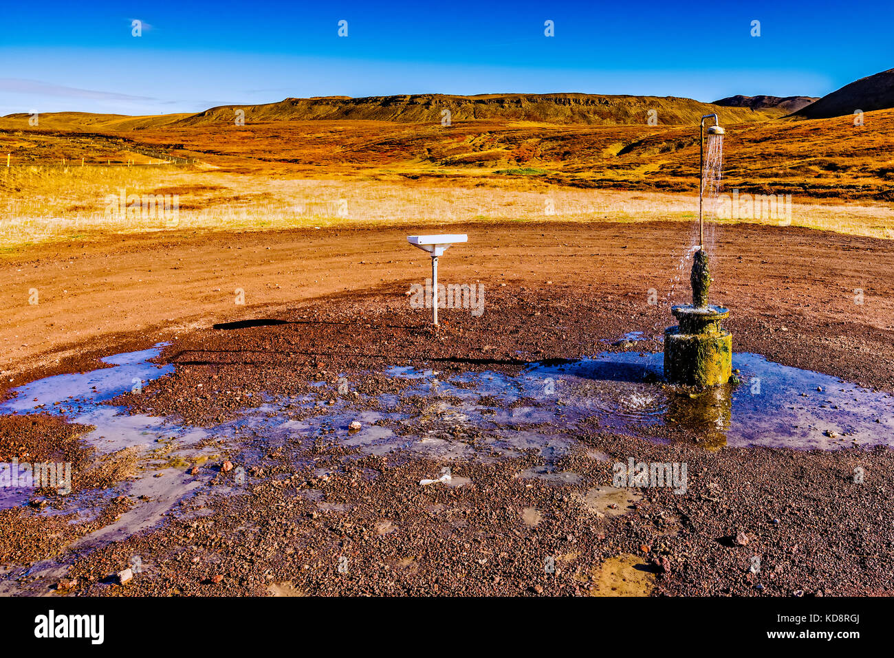 Roadside shower and sink at Krafla in Iceland Stock Photo
