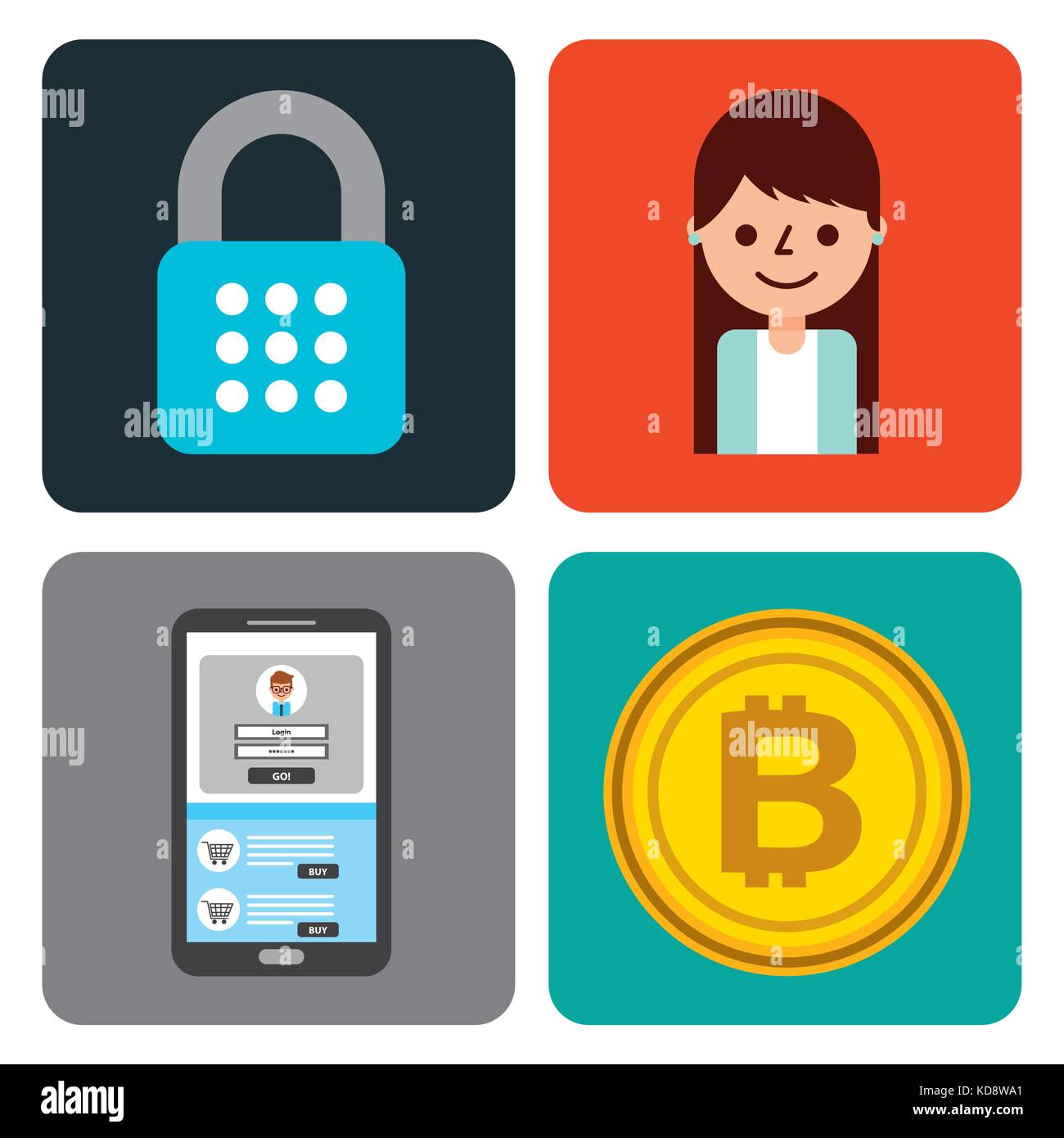 set of icons blockchain business digital access Stock Vector Image