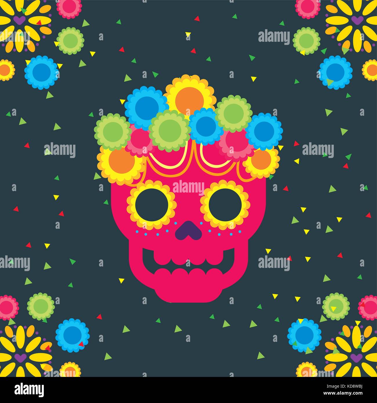 day of the dead skull with floral ornament dark background Stock Vector ...