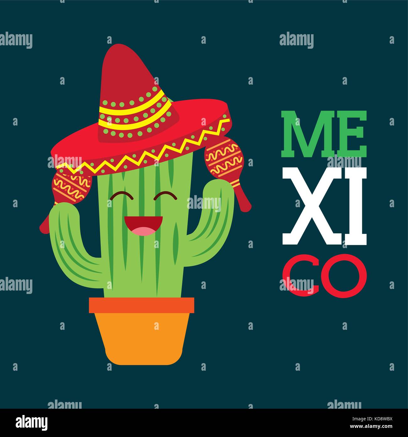 mexico cactus happy cartoon with hat maracas Stock Vector Image & Art ...