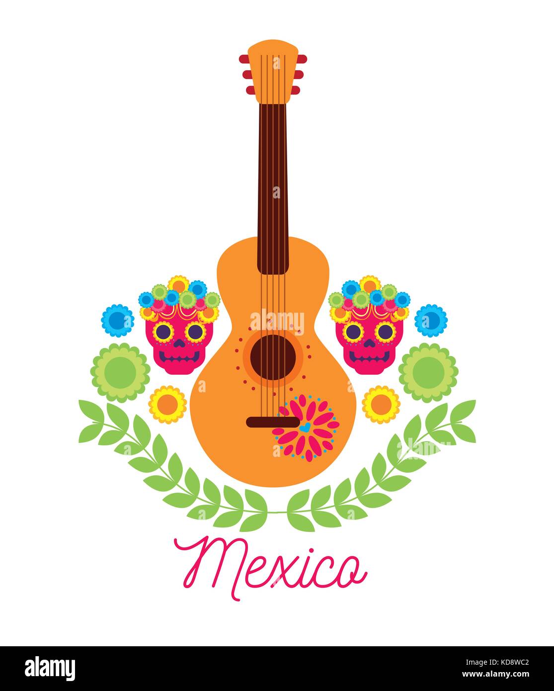 mexico music guitar skulls flower celebration Stock Vector