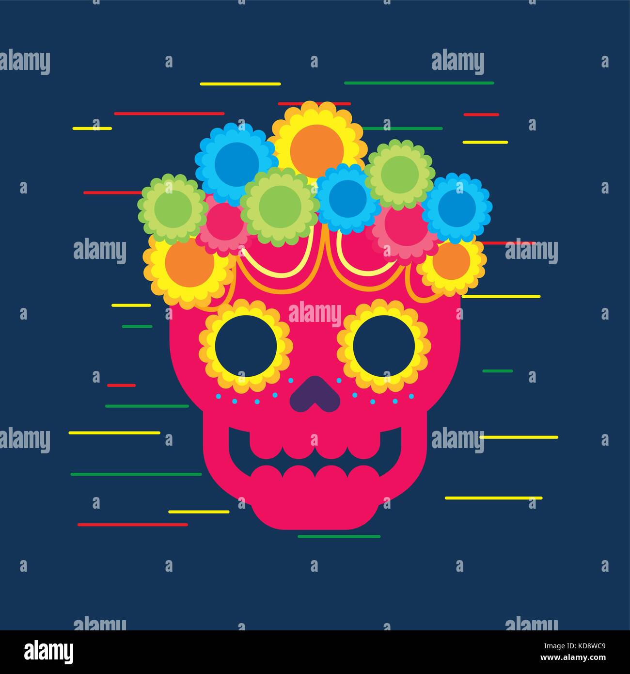 day of the dead skull with floral ornament blue background Stock Vector ...