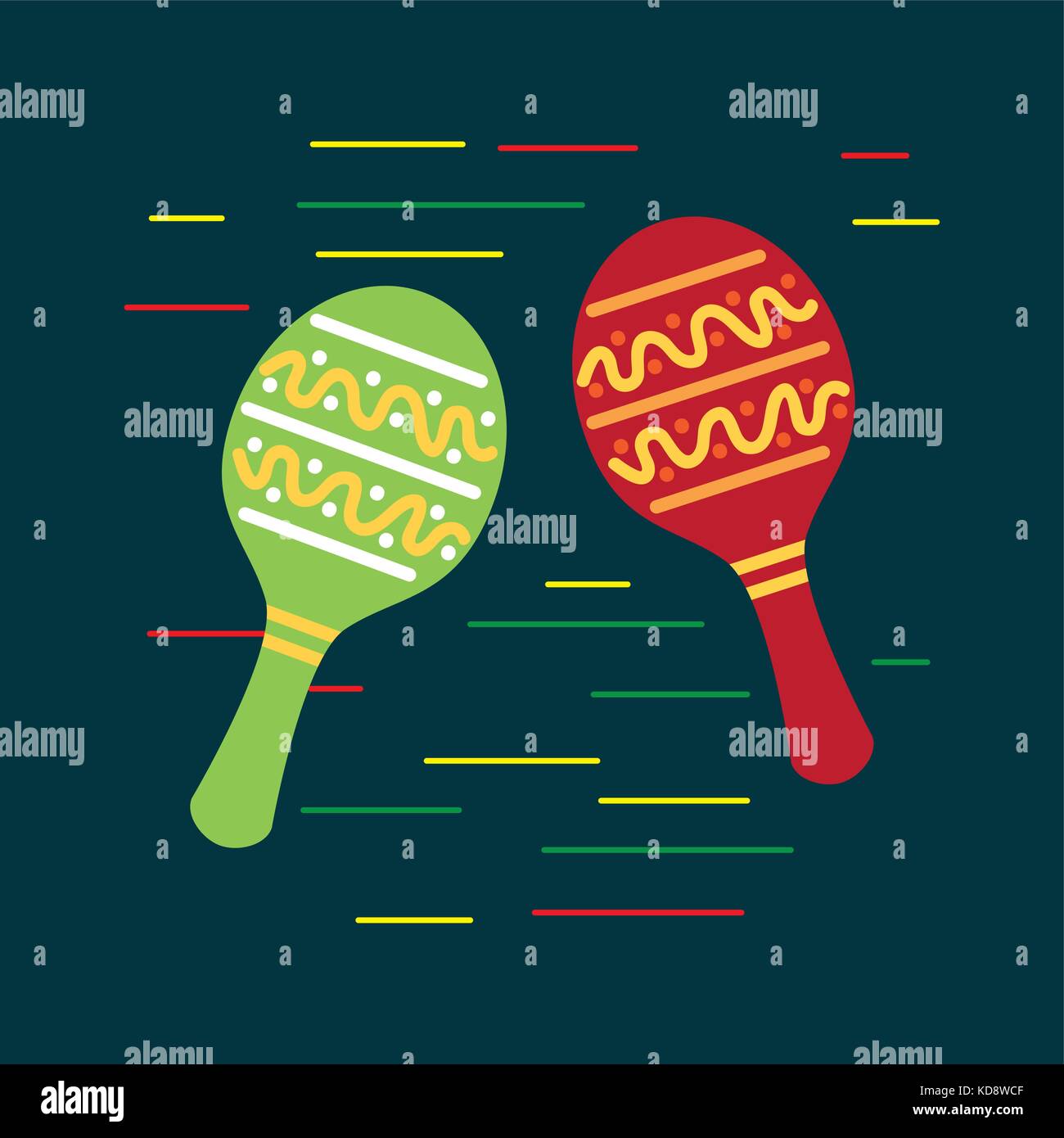 mexican red and green maracas music folklore traditional Stock Vector