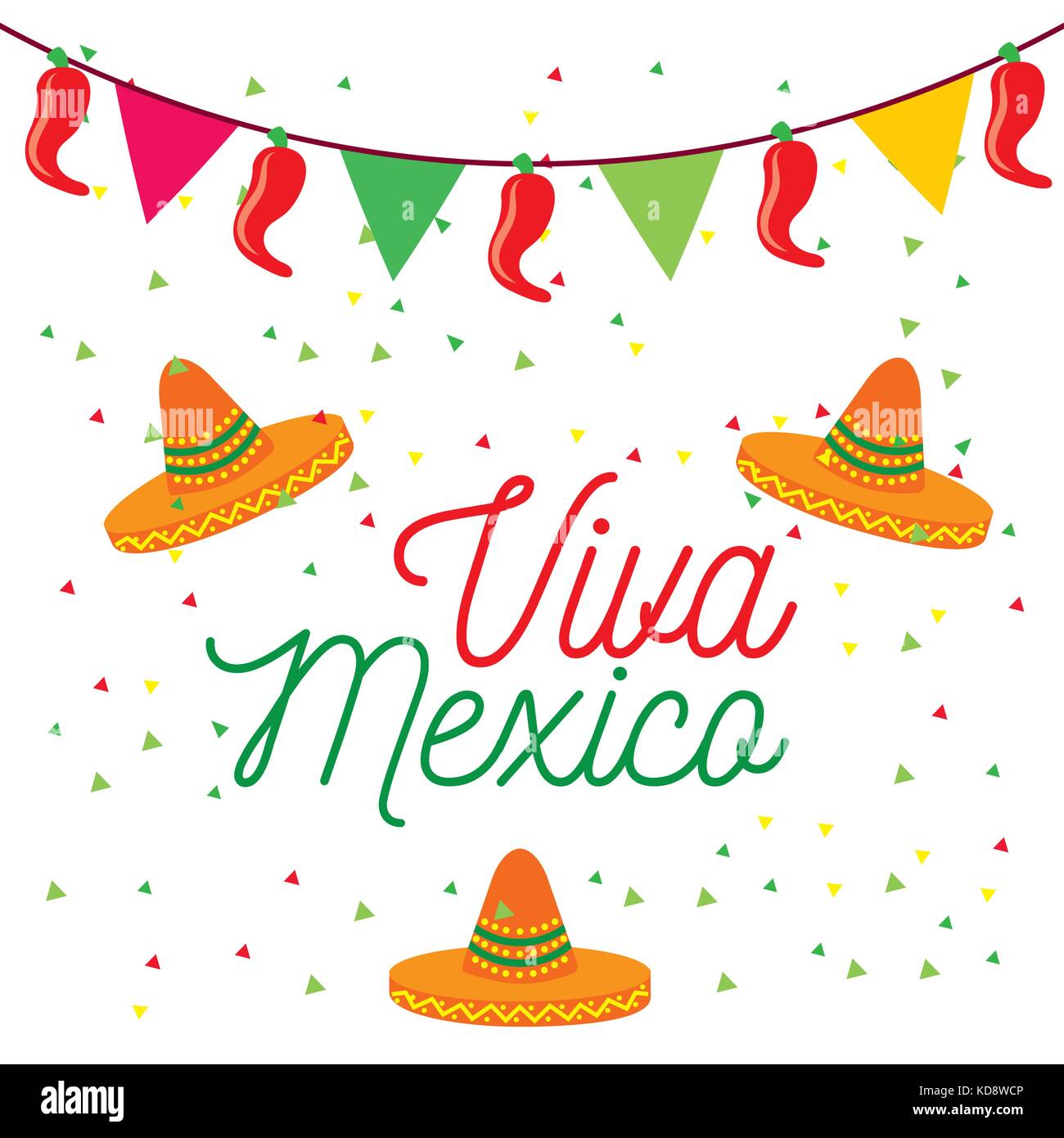 viva mexico poster colored hats and pennant decoration celebration ...