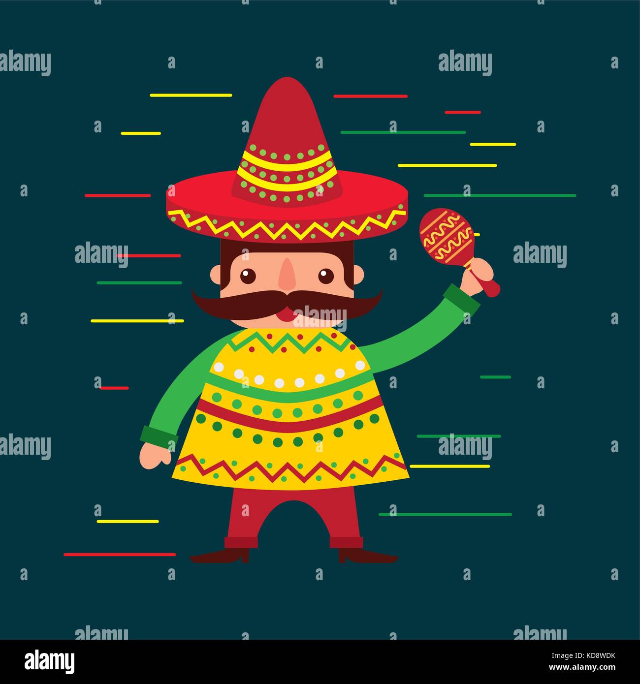 cartoon mexican man in a hat with maraca and poncho Stock Vector Image ...