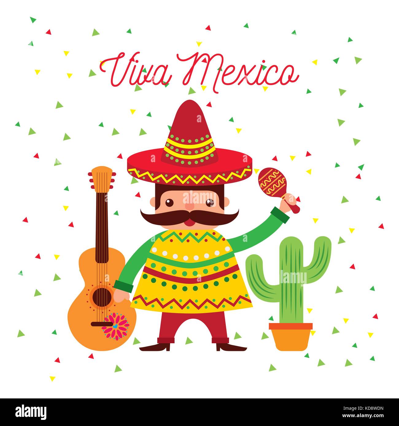 cartoon mexican man in a sombrero and poncho and maraca Stock Vector Image  & Art - Alamy