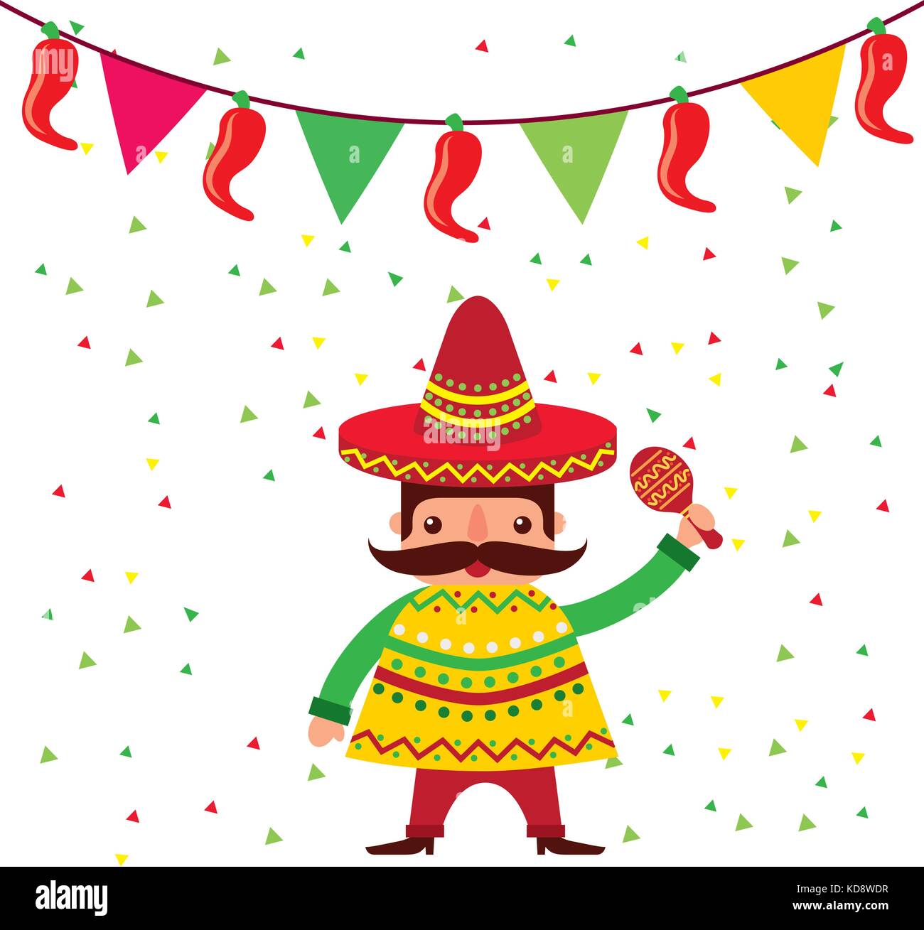 cartoon mexican man in a sombrero and poncho and maraca Stock Vector ...