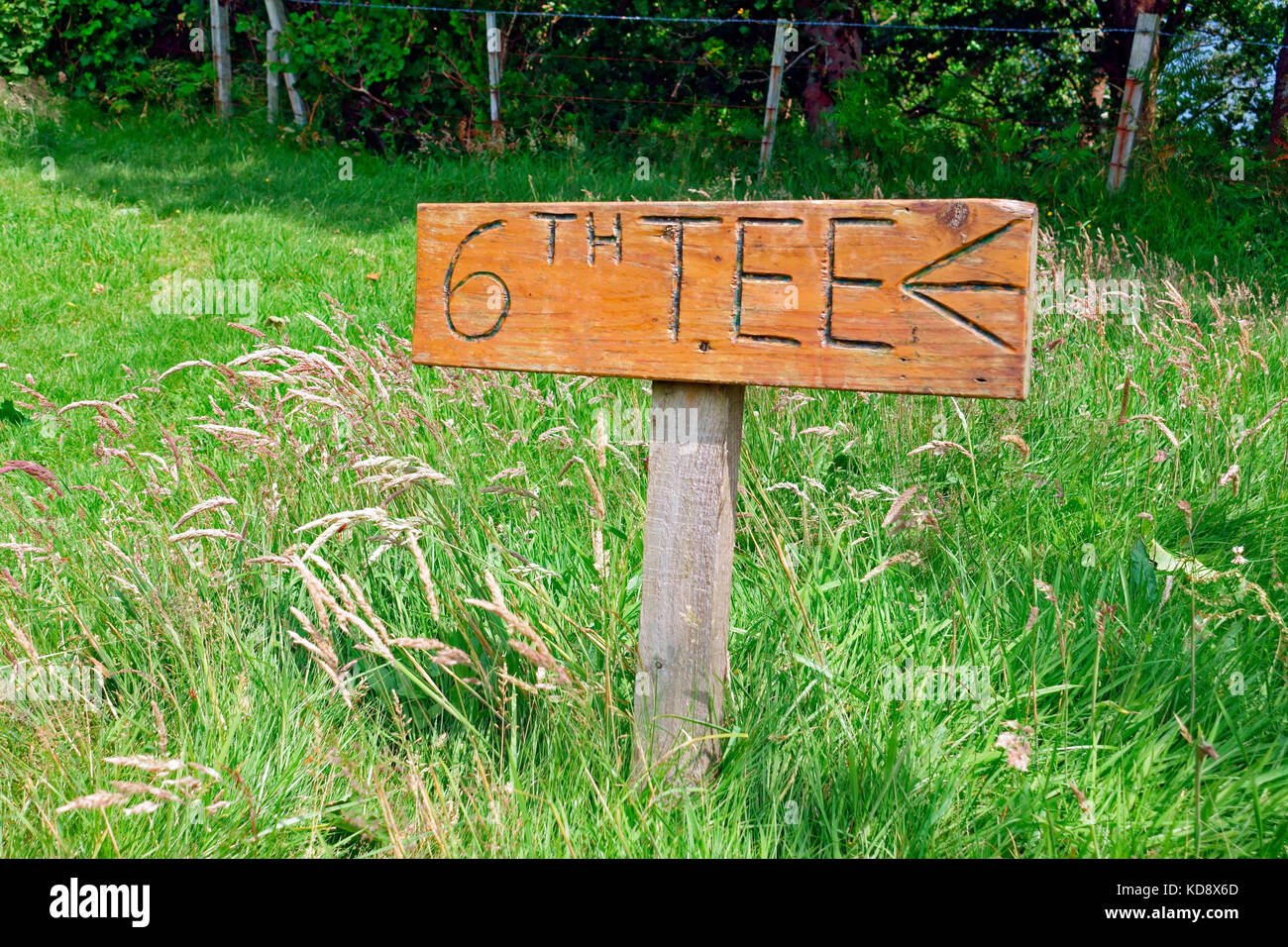 6th tee sign post on Tobermory Golf course on the Isle of Mull, Scotland  Stock Photo - Alamy