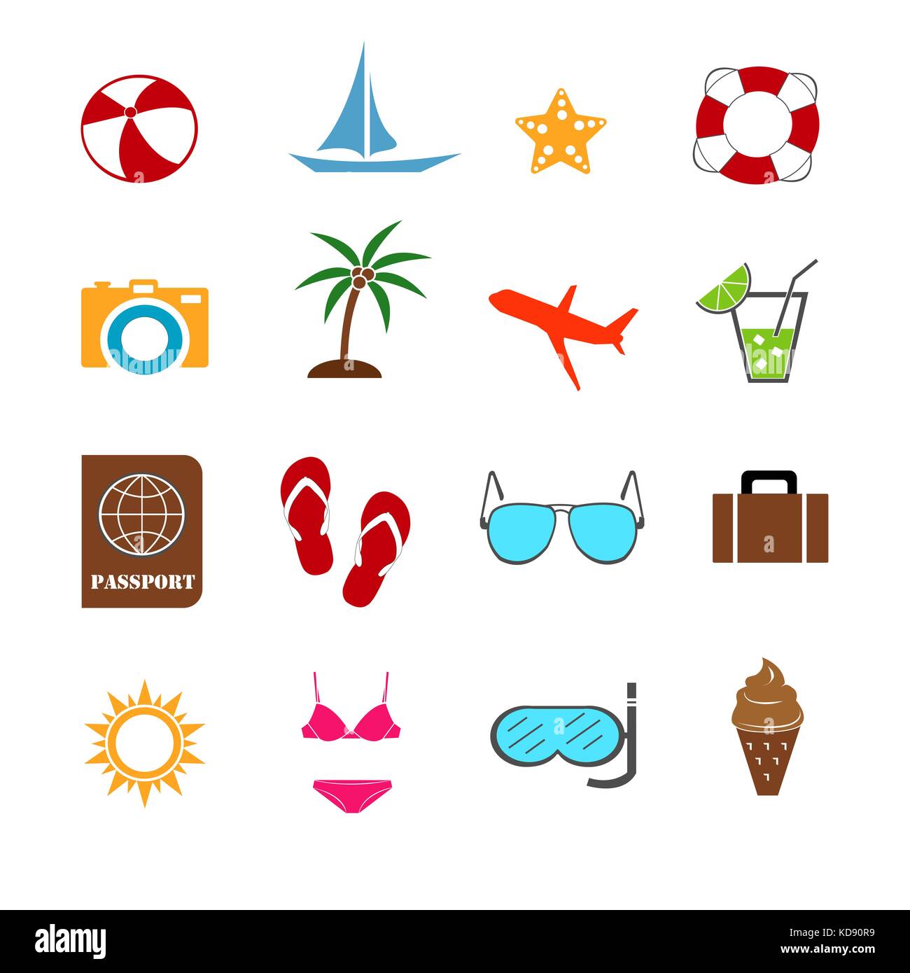 summer vacation in colorful icons set vector Stock Photo - Alamy