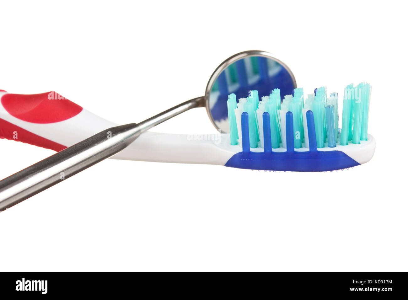 toothbrush and dental Instruments isolated on a white background Stock