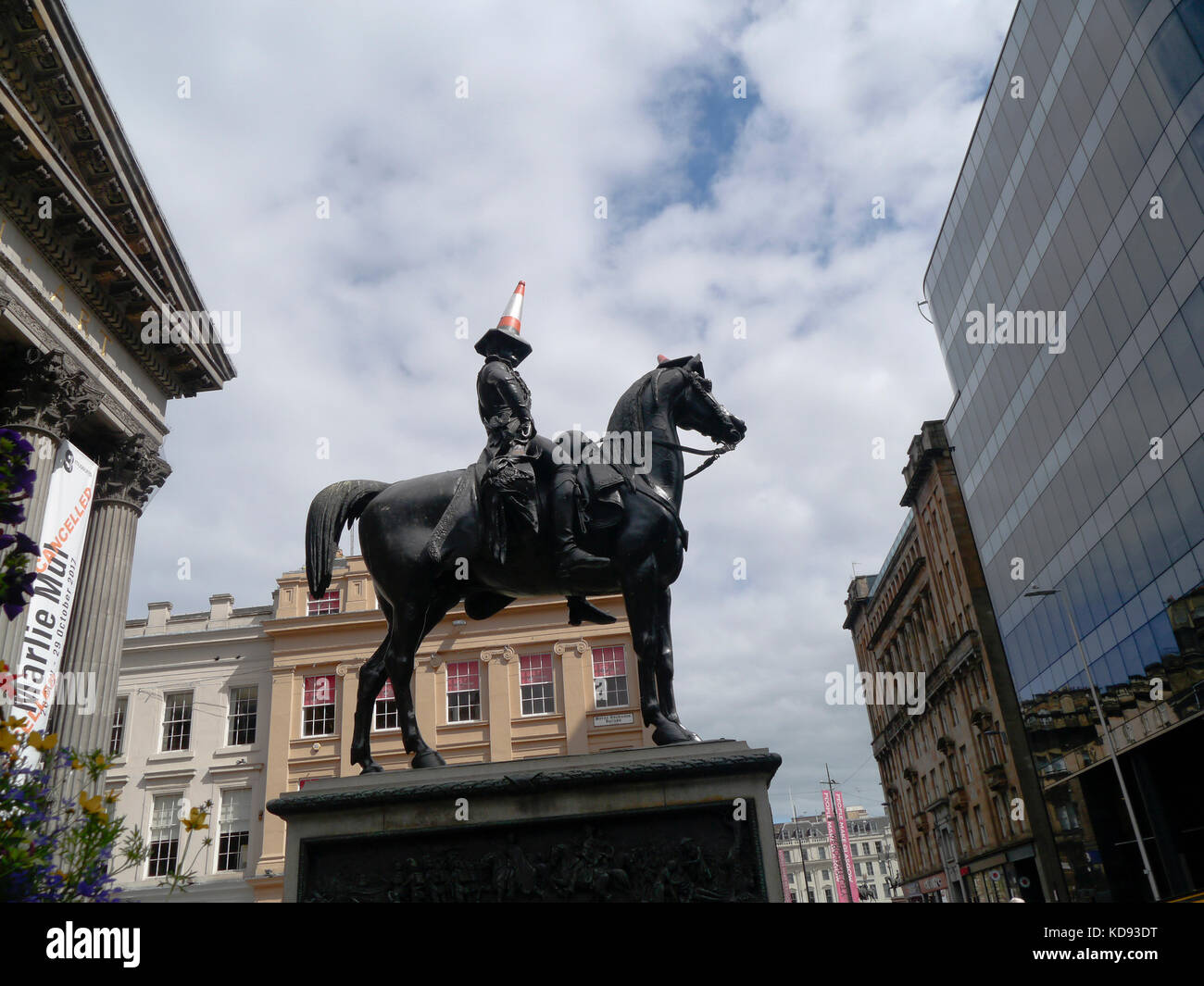 Duke of Wellington Statue with traffic cone , outside the Gallery of