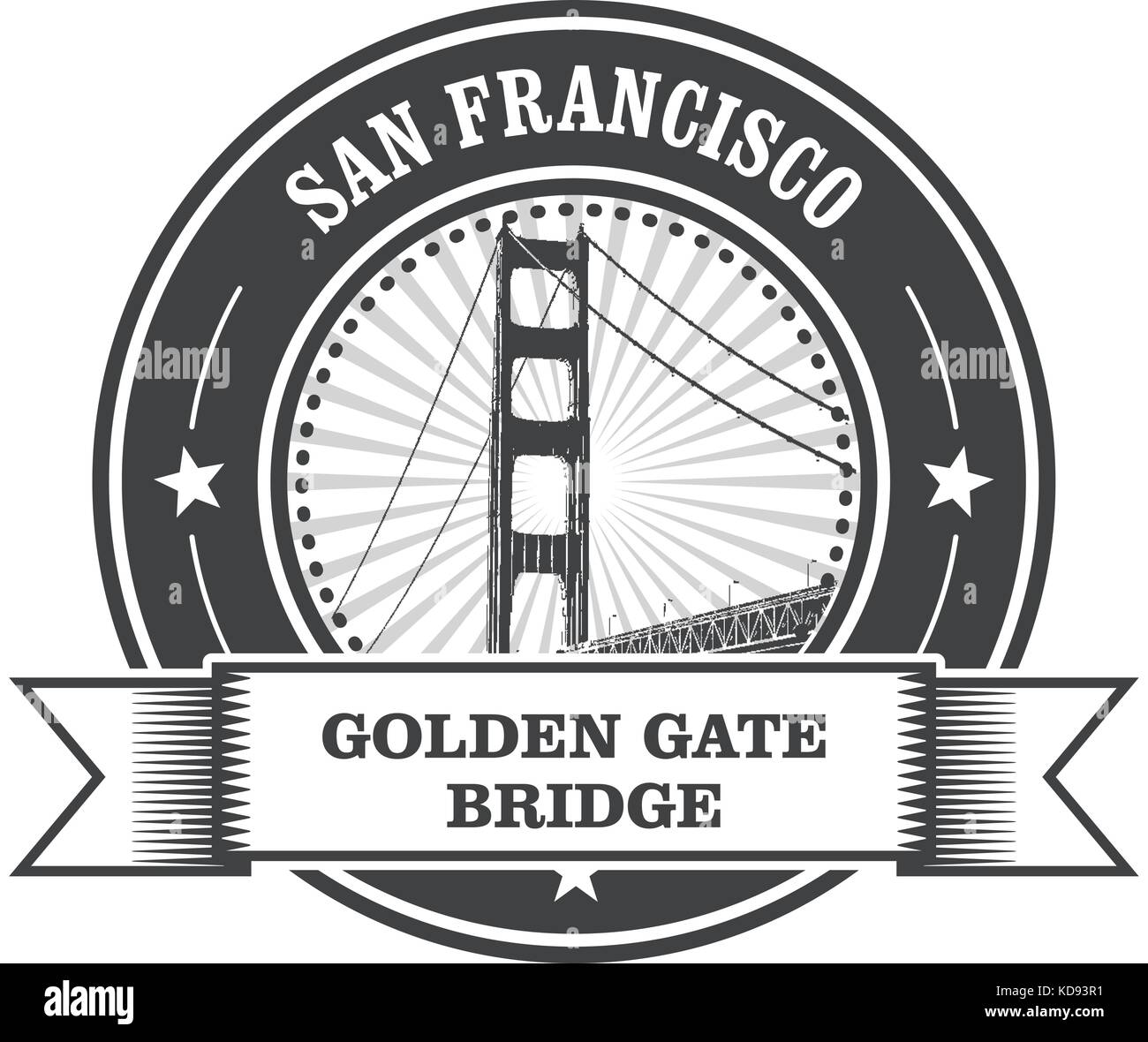 San Francisco symbol - Golden Gate Bridge stamp Stock Vector
