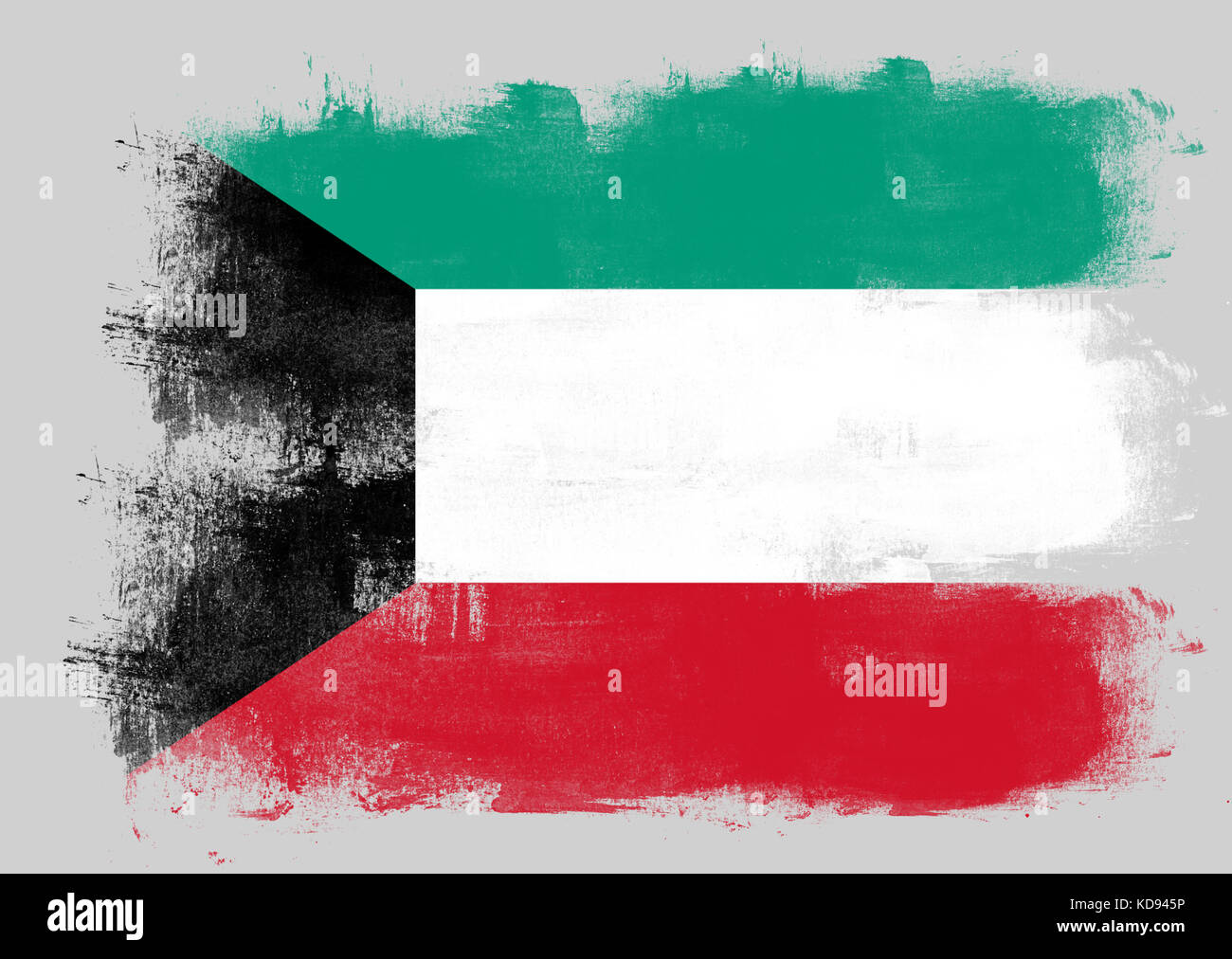 Flag of Kuwait painted with brush on solid background Stock Photo - Alamy
