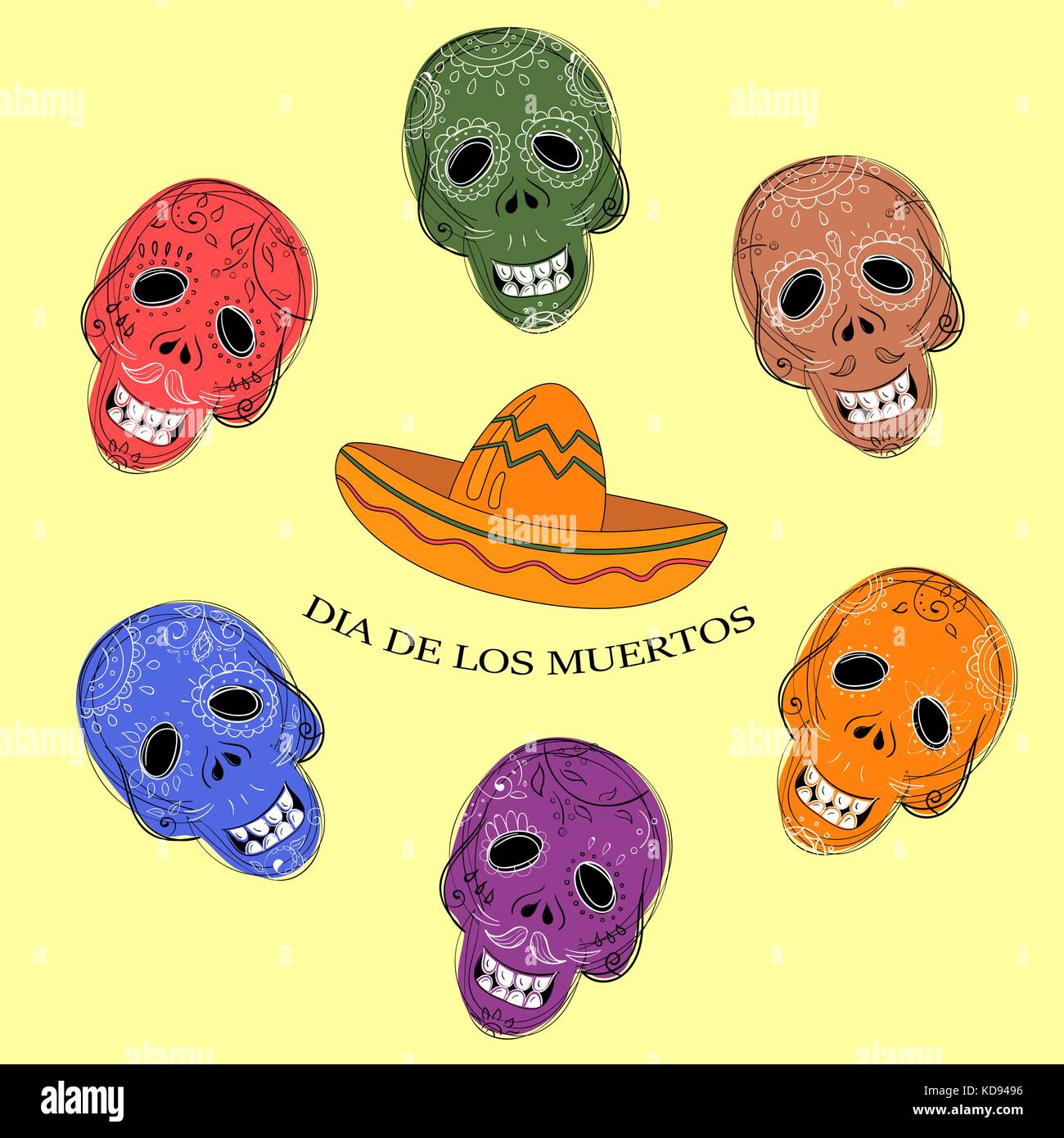 Dia de los Muertos. Day of the Dead sugar skulls Stock Vector