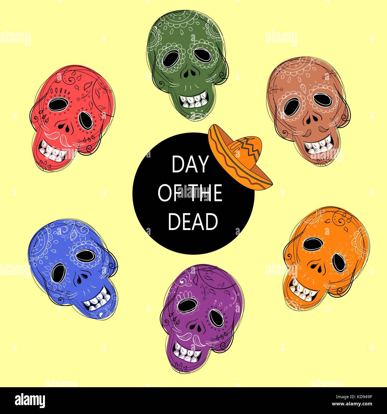 Dia de los Muertos. Day of the Dead sugar skulls Stock Vector