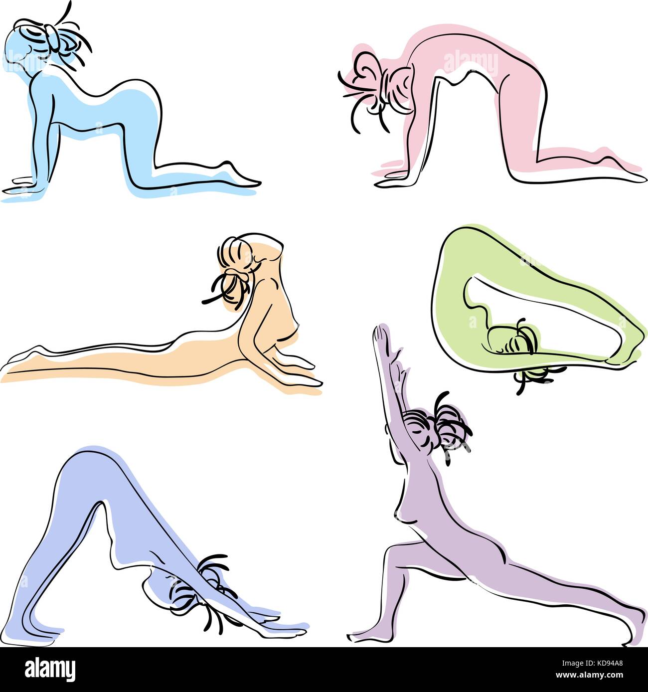 Set with beautiful woman in various poses of yoga Stock Vector