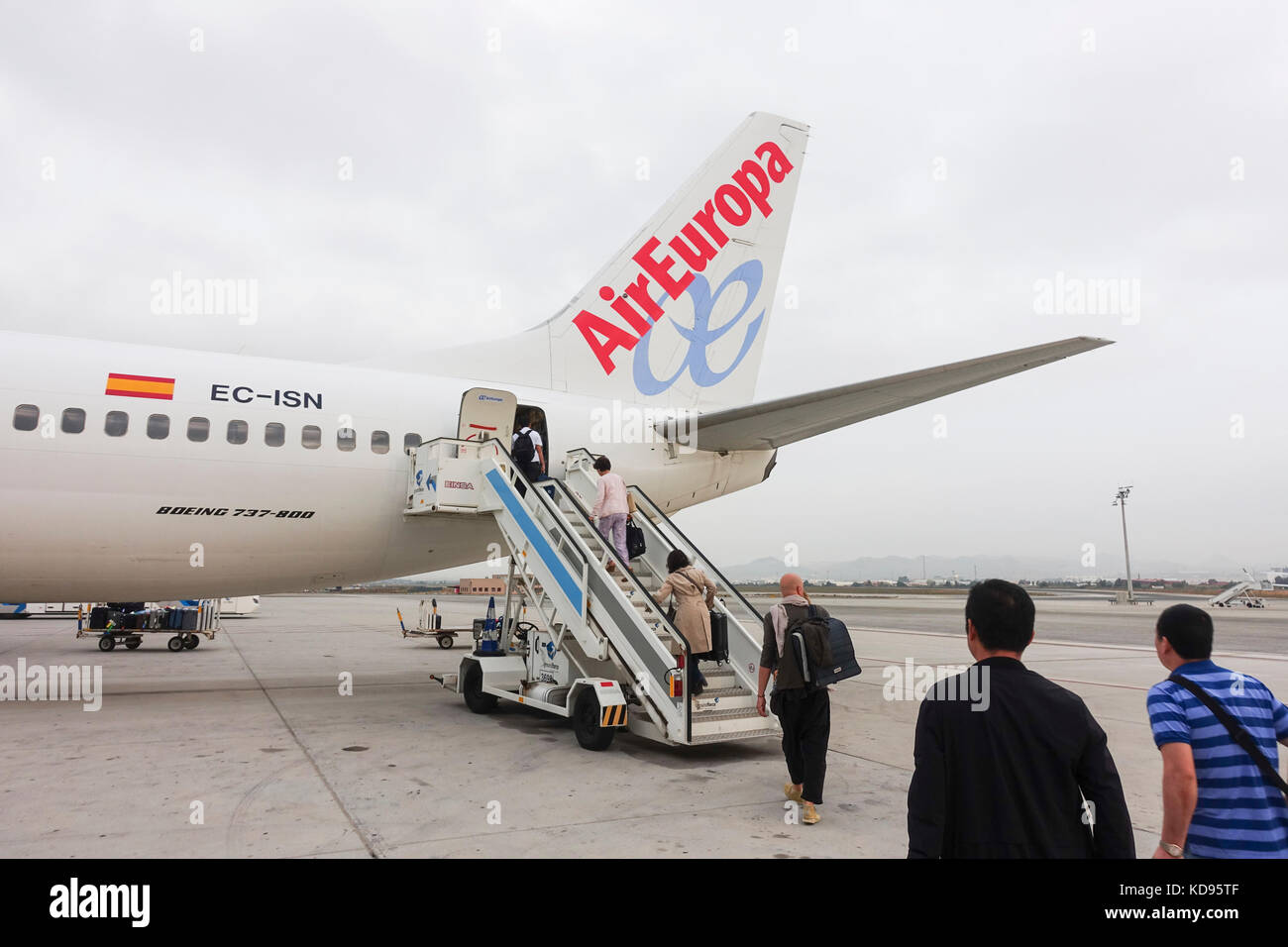 Passengers boarding back of plane from Aireuropa, Airport Malaga, Andalusia, .Spain Stock Photo