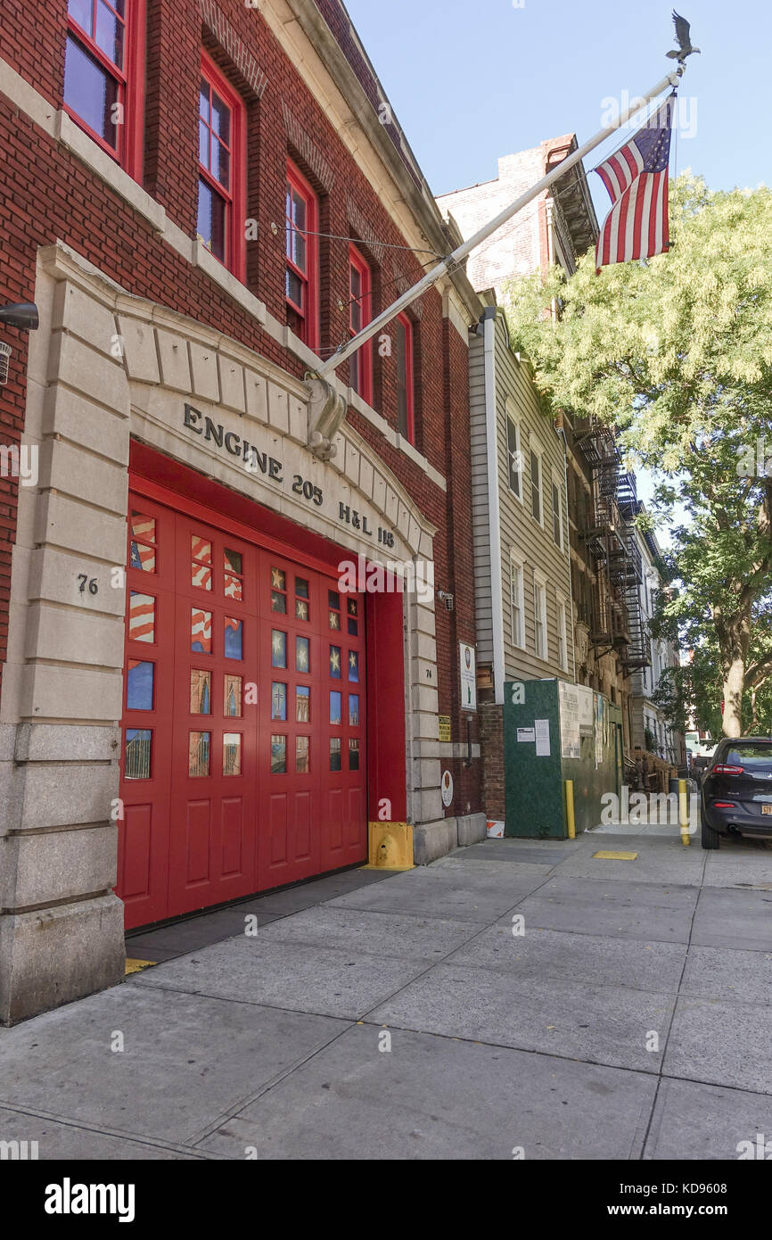 Firehouse. Brooklyn Heights firehouse engine 205 ladder 118. Facade building, Brooklyn, New York, United states. Stock Photo