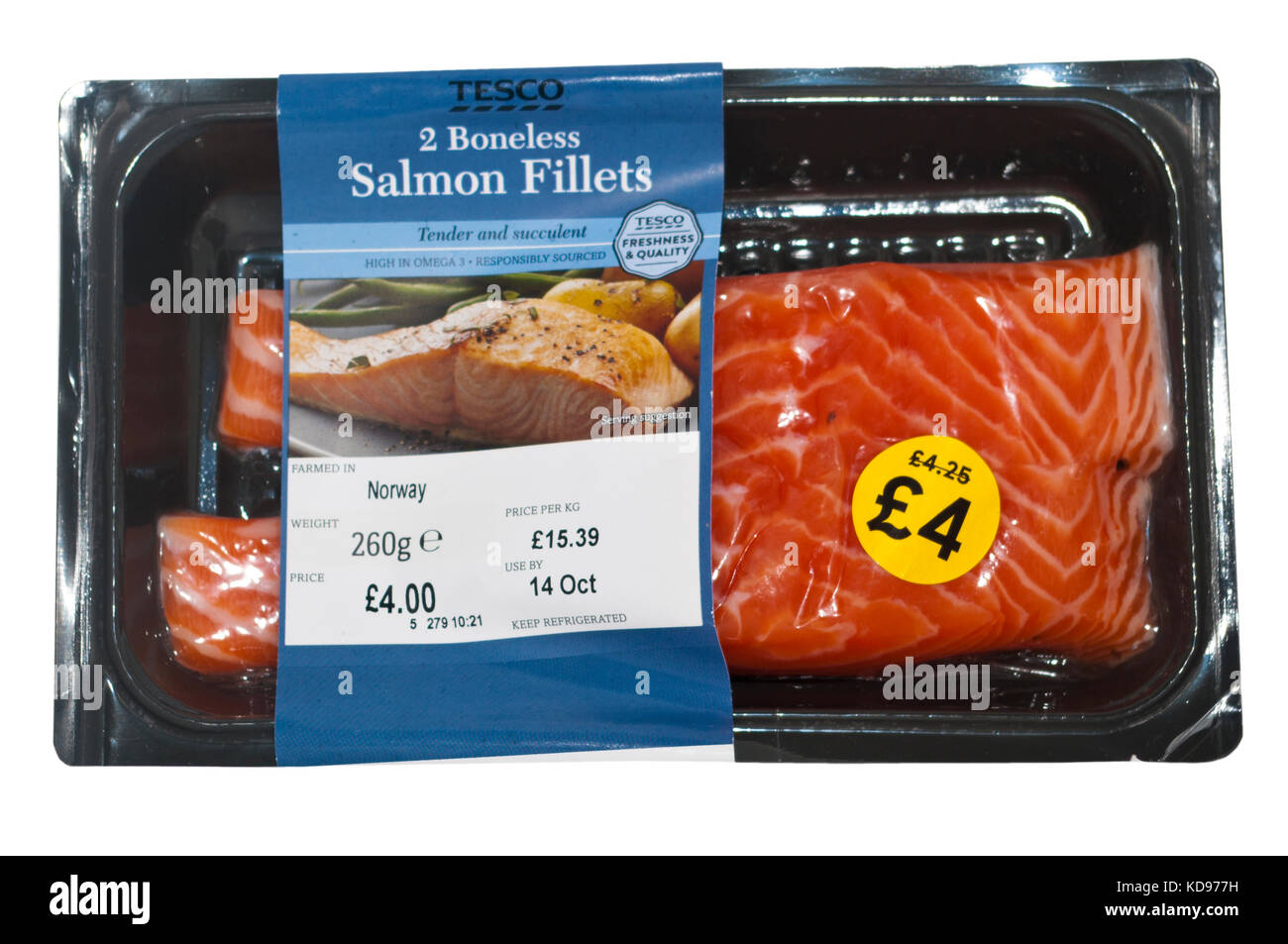 Pack of Tesco Boneless Salmon Fillets Packet Of Tescos Own Brand Products Stock Photo