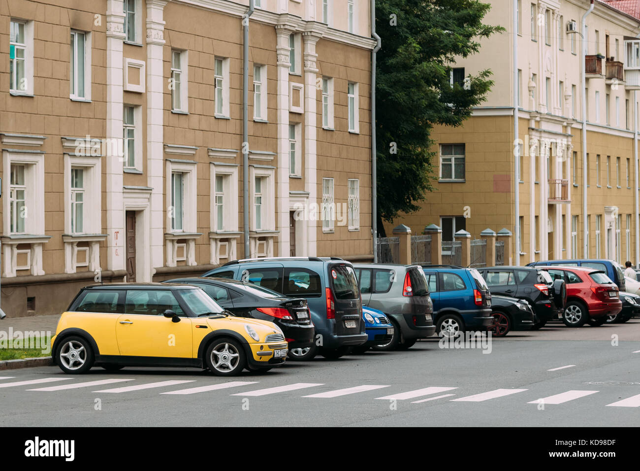 Gomel Belarus July 3 2017 Yellow Color Mini Cooper Car In Stock